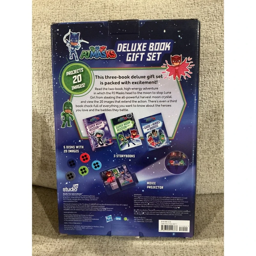 PJ Masks Deluxe Book Gift Set 3 Storybooks Movie Projector 5 Disks 20 Images NEW